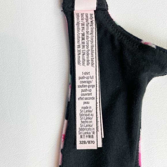 NWOT Victoria's Secret Bra 32B T-Shirt Push-Up Full Coverage Black Floral - Picture 7 of 8